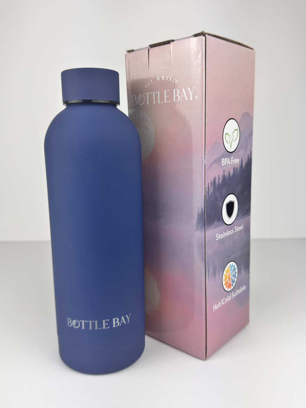 BottleBay 500ml Insulated Steel Bottle - Grey Blue