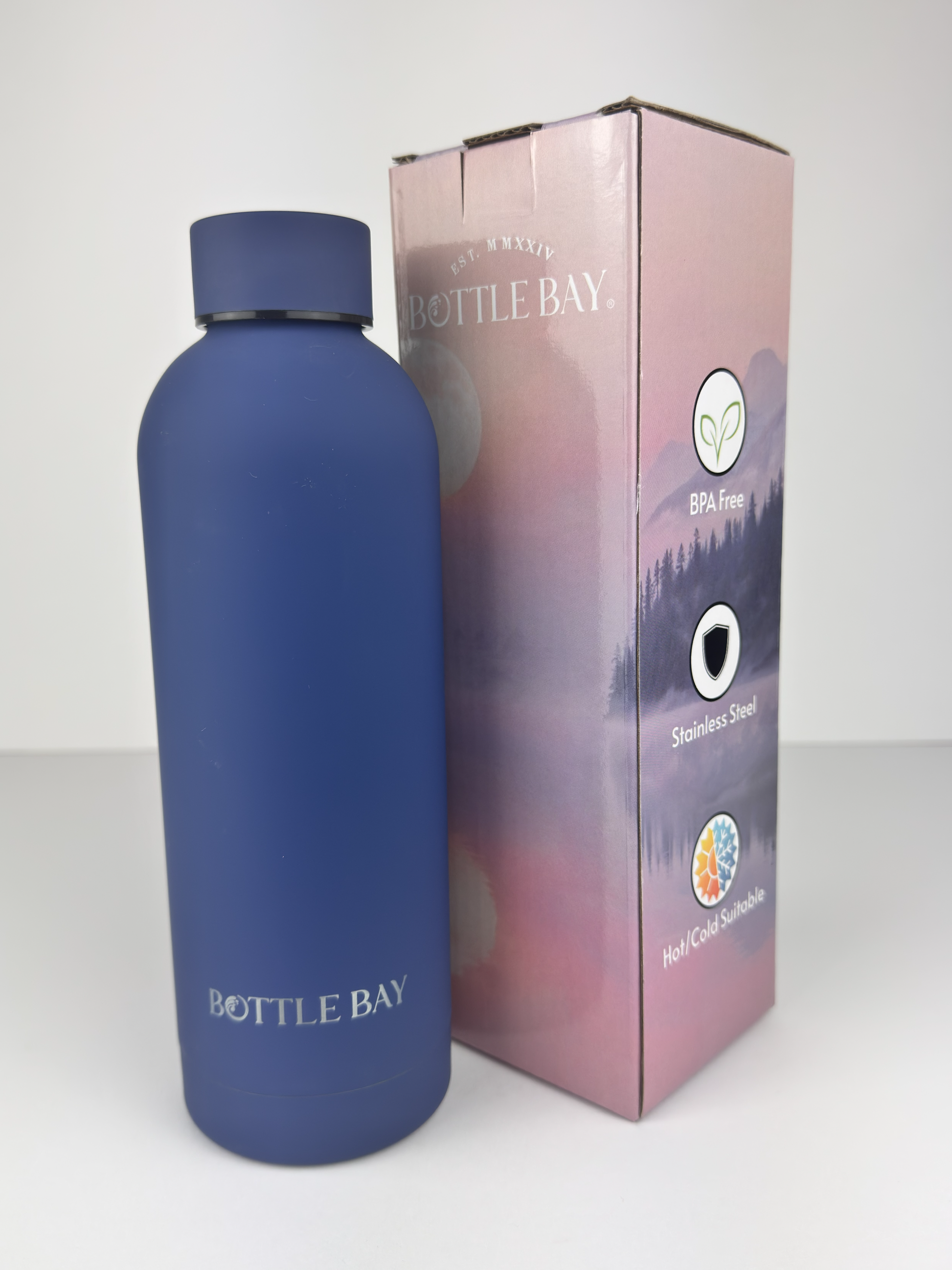 BottleBay 500ml Insulated Steel Bottle - Grey Blue