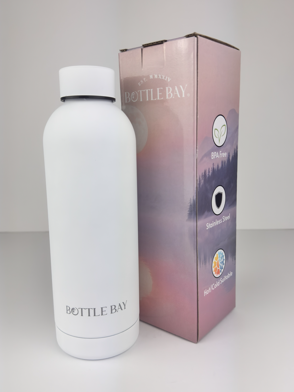 BottleBay SoftTouch 500ml Insulated Steel Bottle - White